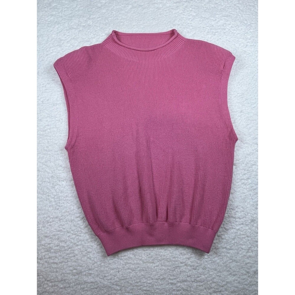 Ellison Sweater Womens L Sleeveless Chunky Knit  Padded Shoulder Barbie Preppy